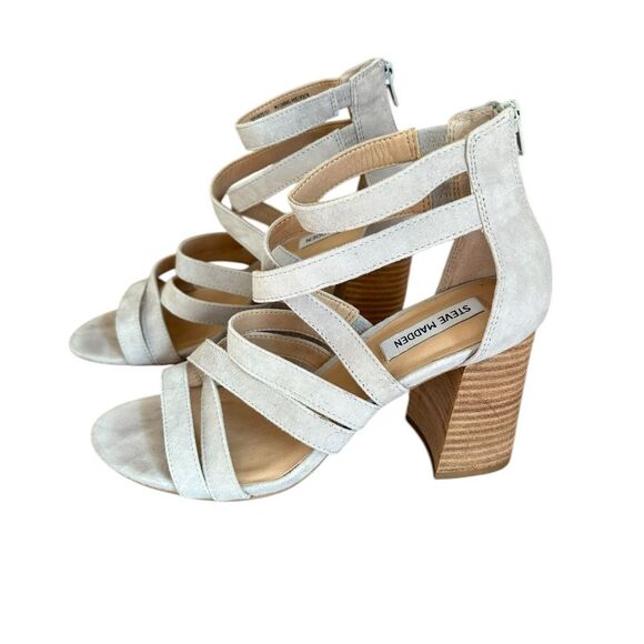 Steve Madden July Grey Suede Leather Caged High Heel Sandals Womens Size 8.5 - Picture 6 of 9
